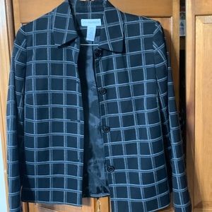 EUC Sag Harbor size 8 black windowpane print lined jacket